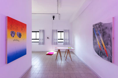 Installation view of Yoav Weinfeld and Omer Sheizaf exhibition at the Tel Aviv Artist Studios