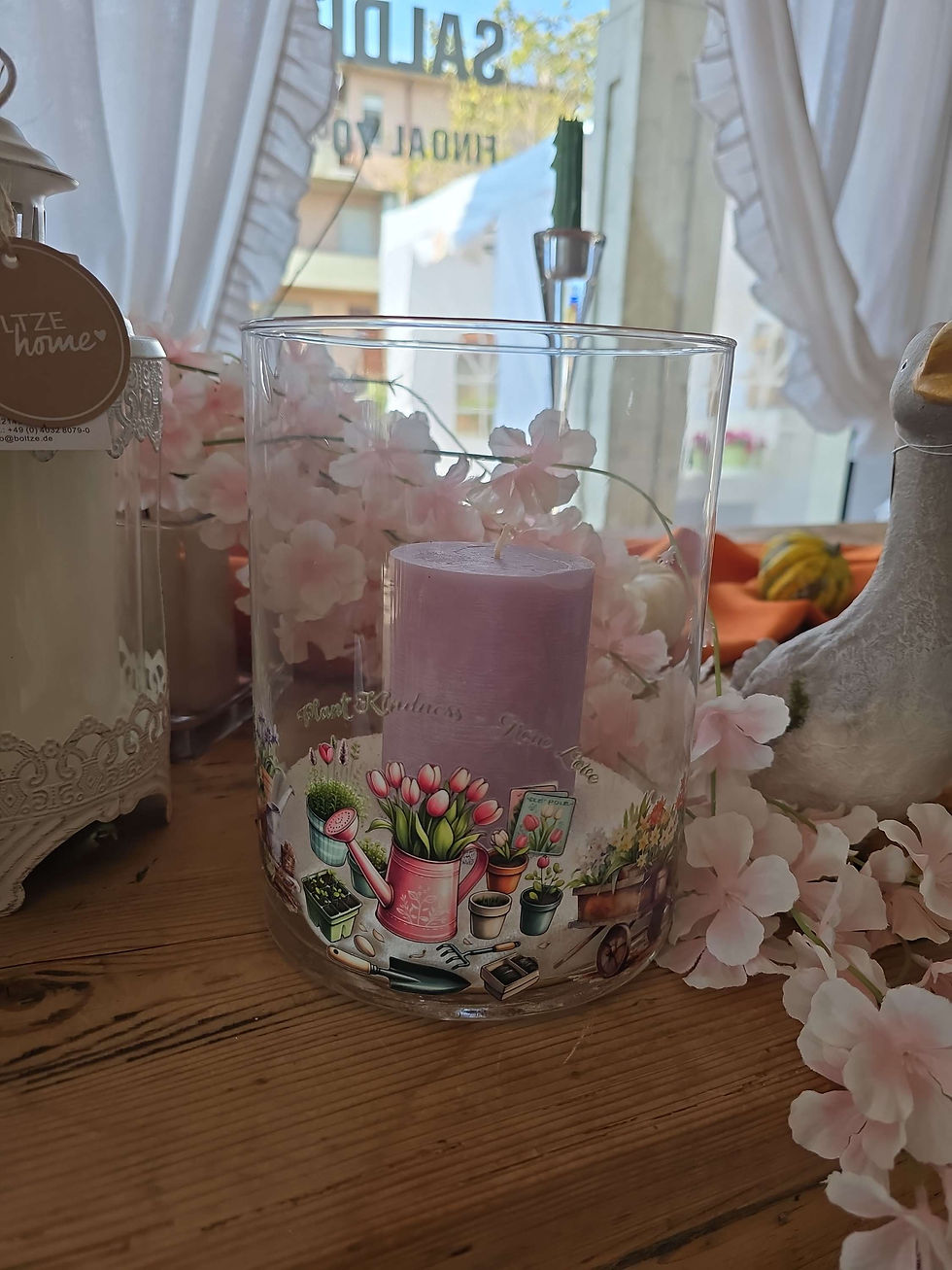 Miniatura: Vaso cilindrico in vetro con candela