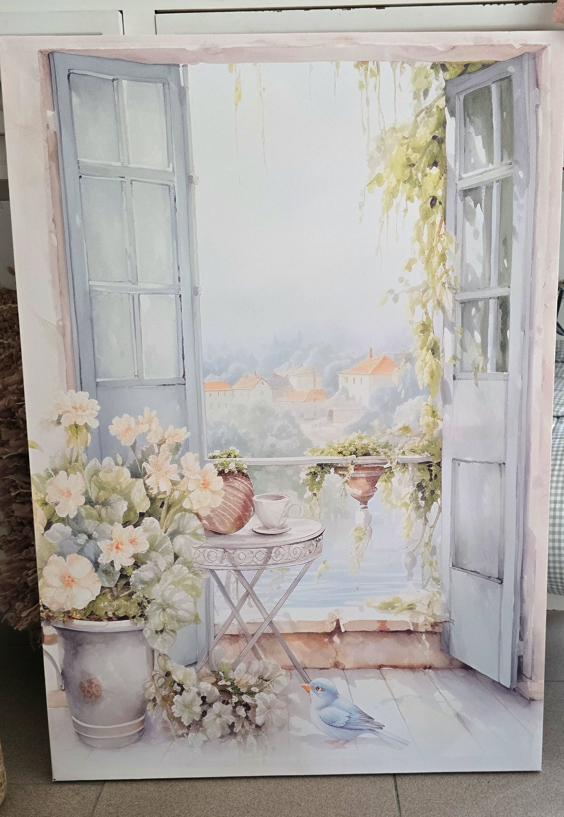 Stampa su canvas Balcone e uccellino