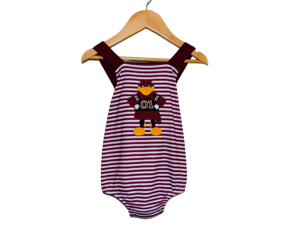 Gamecock Cocky Mascot Garnet Red Stripe Applique Boy Bubble usc gamecock smocks Smock & Key childrens boutique gameday