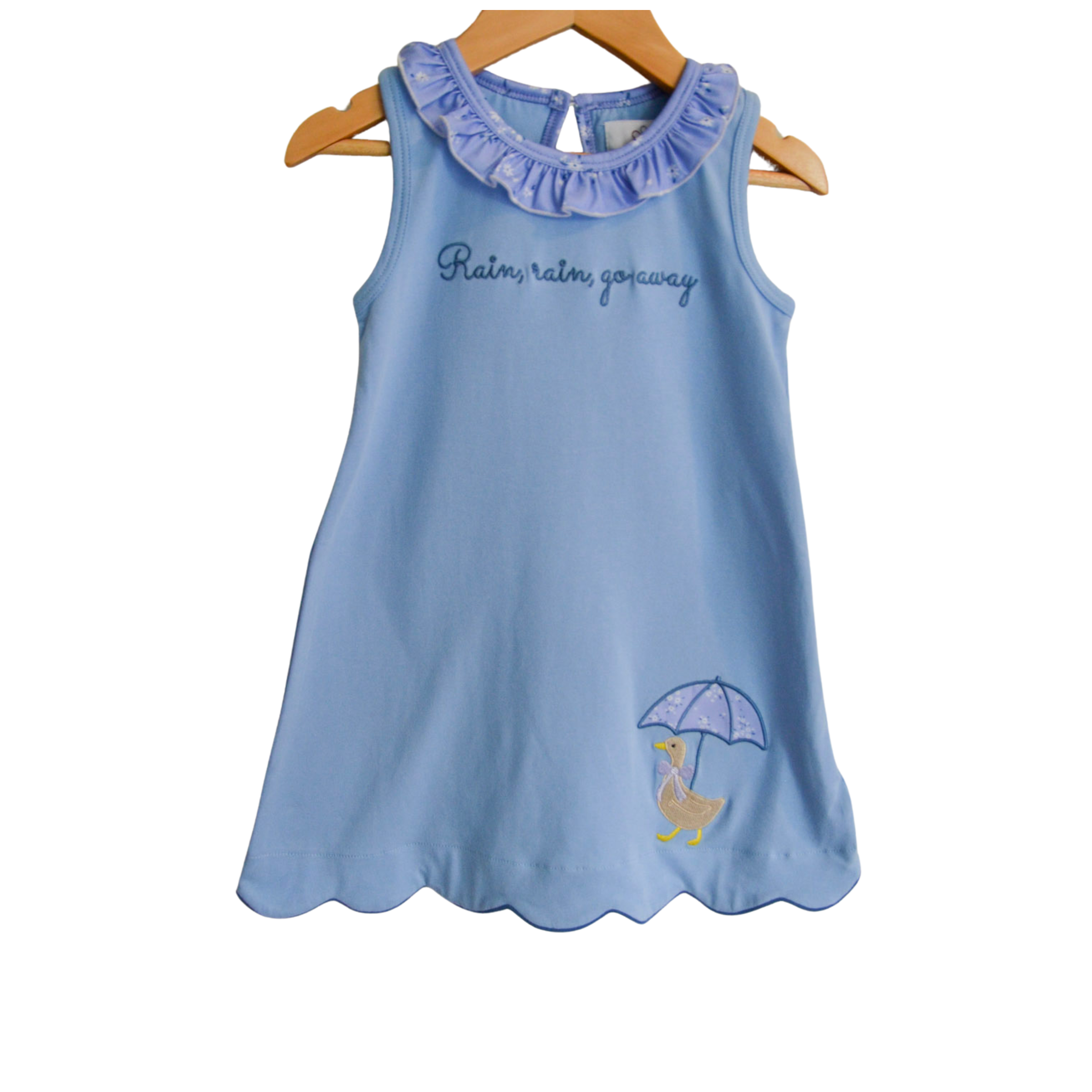Rain, Rain Go Away Floral Umbrella Goose Applique Girl Dress