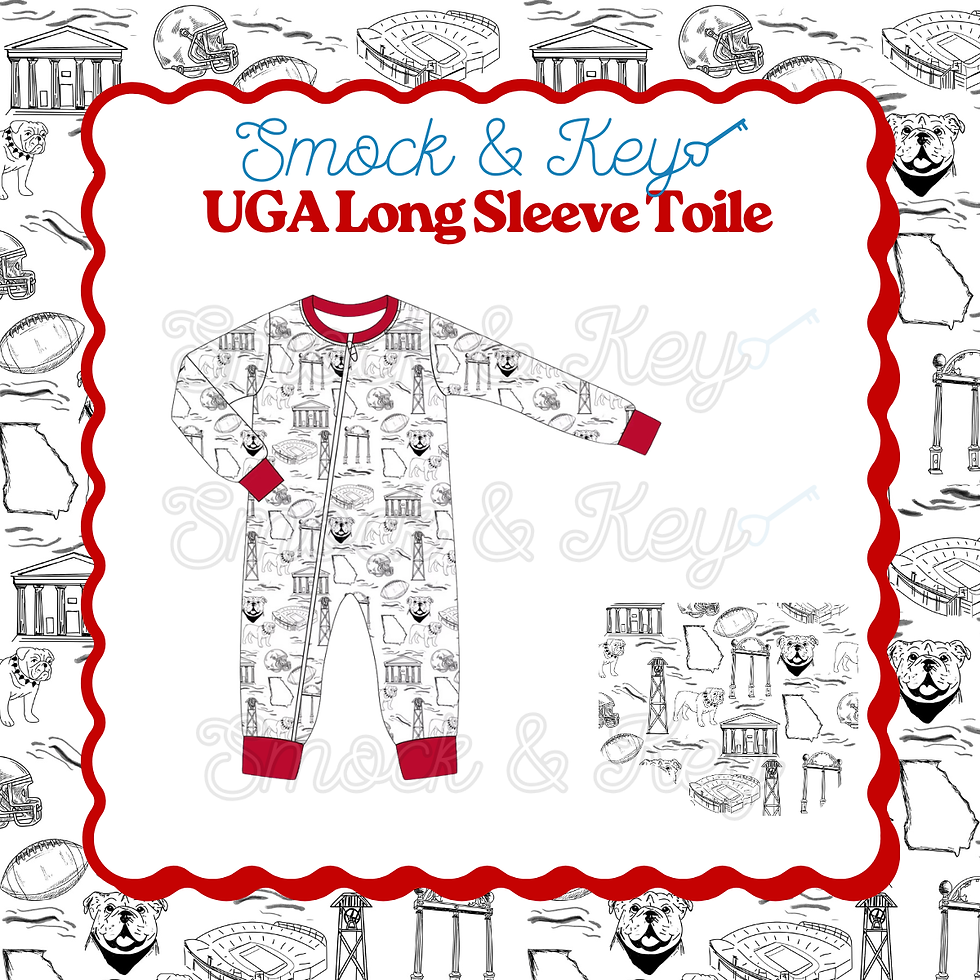 Thumbnail: PREORDER - Exclusive UGA toile long sleeve zip up romper boy/ unisex