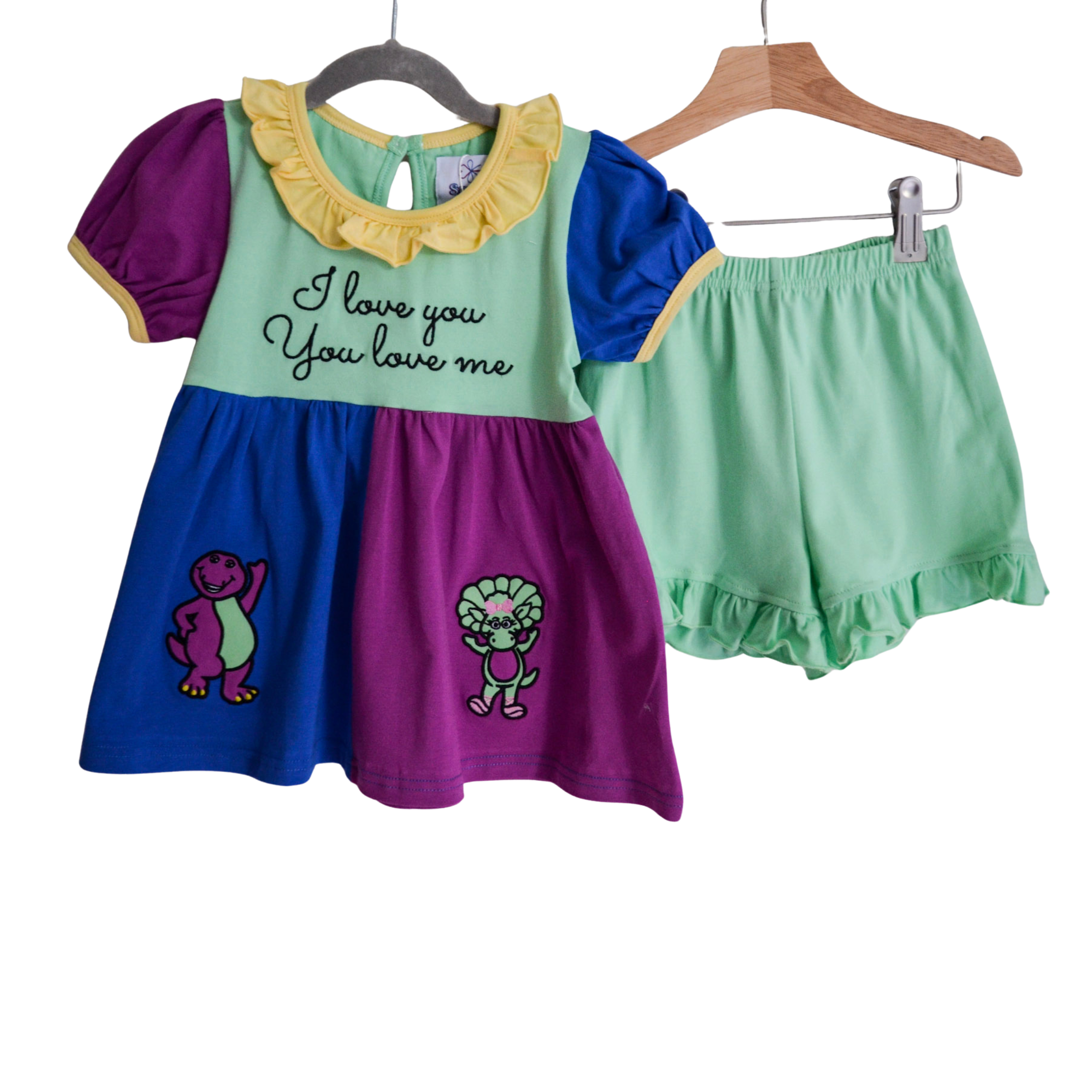 Purple Dinosaur Y2K Color Block Girl Short set (flowy version)
