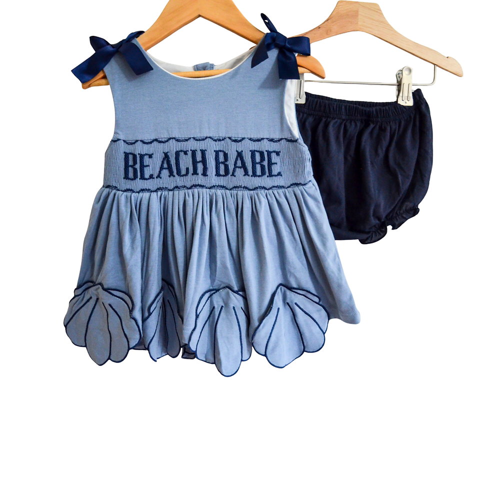 shell applique beach babe smocked dress tuckerneck shell dress toddler boutique