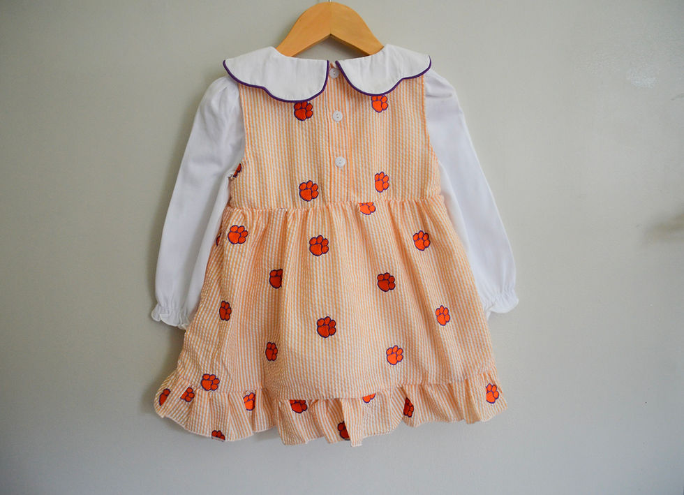 Thumbnail: Clemson Embroidered Tiger Paw Stripe Knit Girl Dress + Undershirt