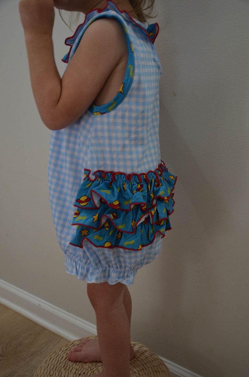 Thumbnail: Retro 90s cartoon nostalgia gingham baby applique girl bubble rugrats cartoon baby outfits bubbles tommy pickles smock & key