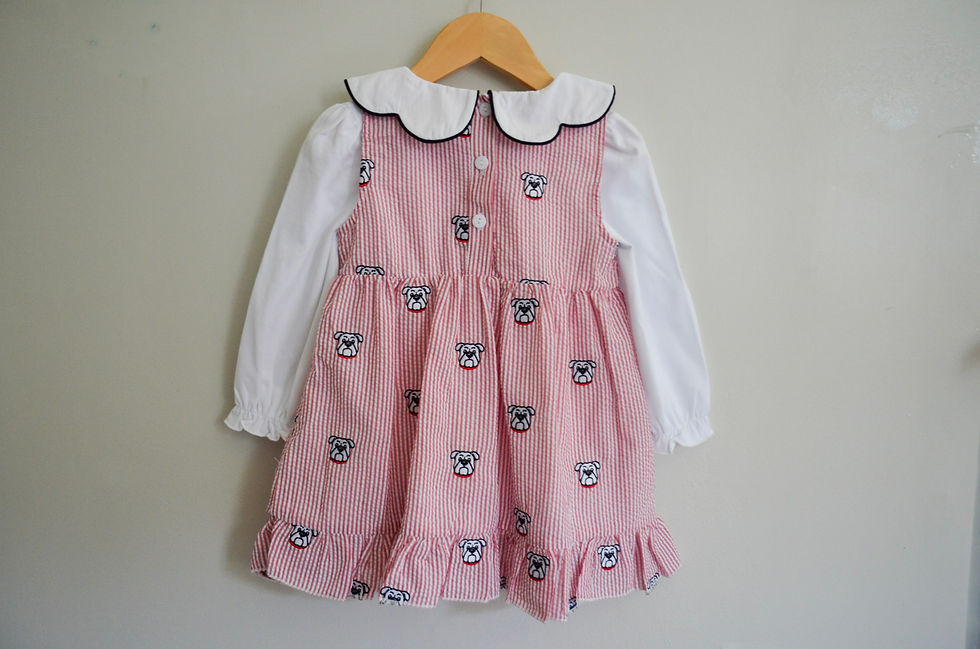Thumbnail: Georgia Embroidered Bull Dog Stripe Knit Girl Dress + Undershirt