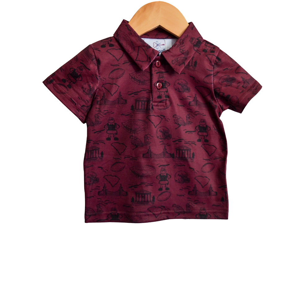 Thumbnail: South Carolina Garnet Red Gamecock Toile Custom Fabric Boy Polo Top / Shirt