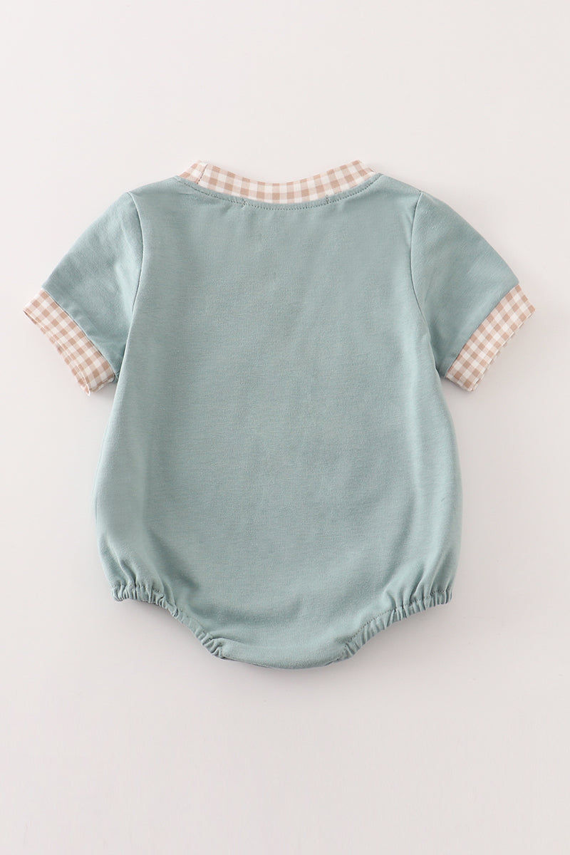 Thumbnail: Puppy dog golden retriever goldendoodle poodle embroidery plaid boy bubble affordable smocks Smock & Key childrens boutique