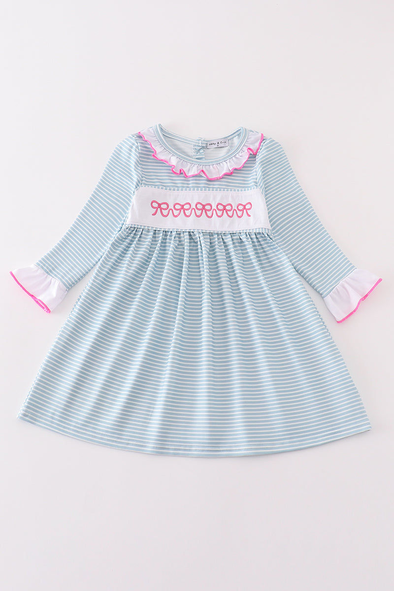 trendy embroidery bow dress for girls | Smock & Key | Smock and Key children's boutique