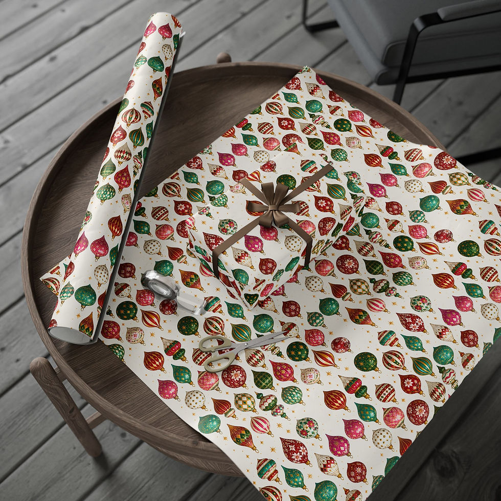 Thumbnail: Christmas Ornaments Holiday Wrapping Paper — Festive Retro Bauble Gift Wrap