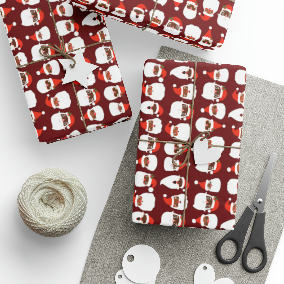 Black Santa's Smile Wrapping Paper - Dark Red