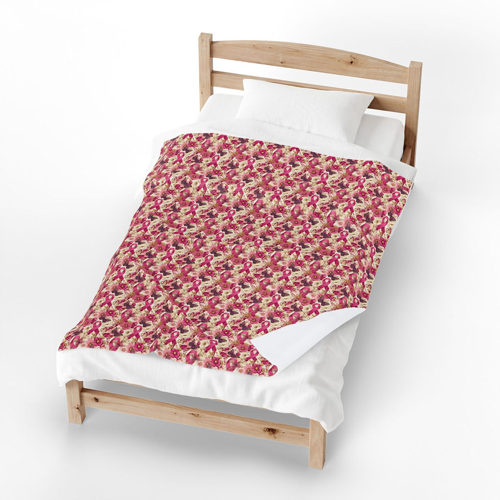 Thumbnail: Breast Cancer Awareness Floral Butterfly Velvet Plush Blanket — Pink Cozy Throw