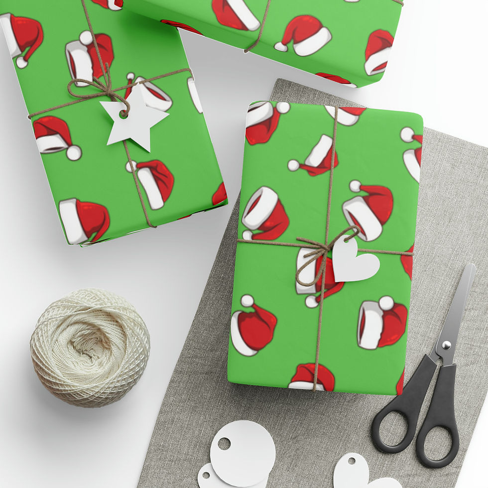 Thumbnail: Santa Hats Wrapping Paper - Green