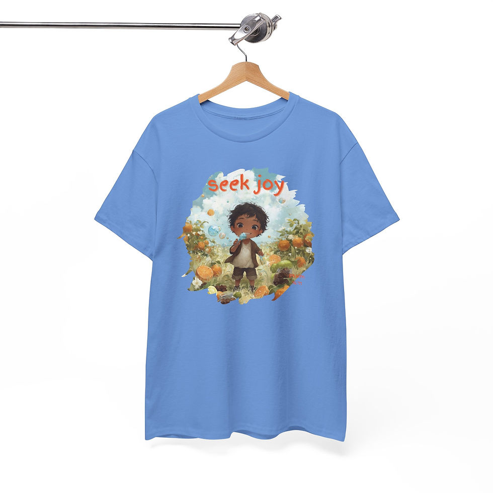 Thumbnail: Brunette Boy Seek Joy Kids T‑Shirt — Cute Autumn Illustration Tee