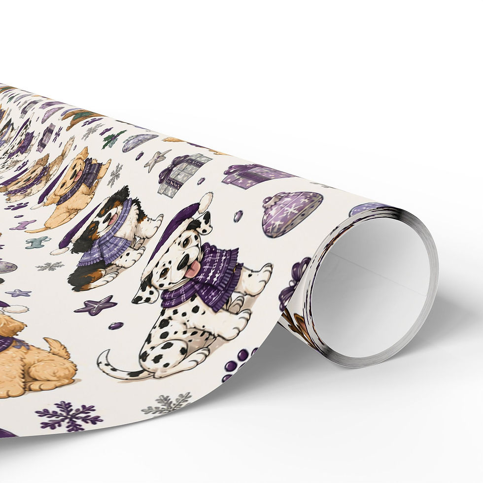 Thumbnail: Purple Puppies Christmas Dog Wrapping Paper —Cute Puppies & Paw Prints Gift Wrap