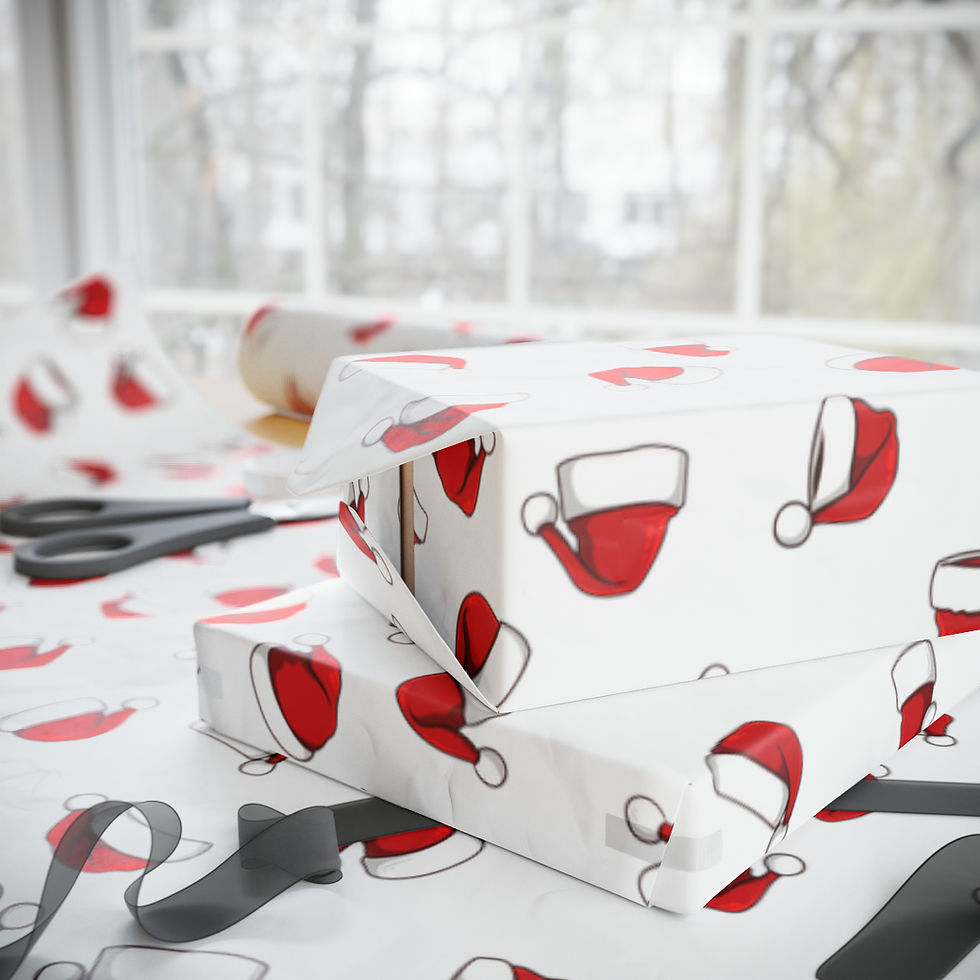Thumbnail: Santa Hats Wrapping Paper - White