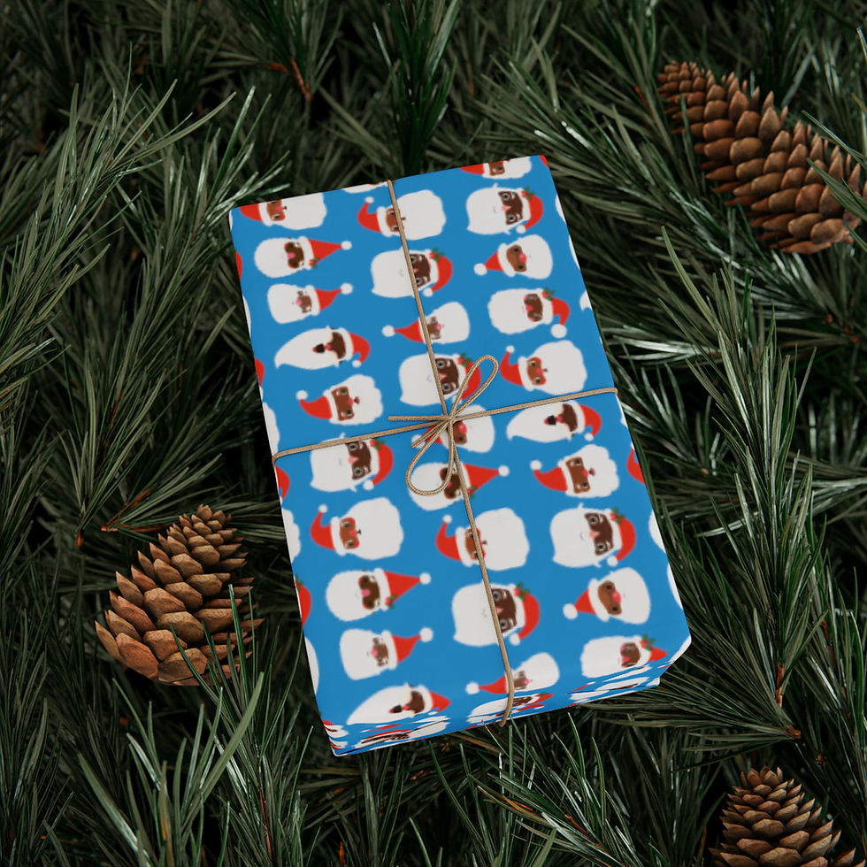 Thumbnail: Black Santa's Smile Wrapping Paper - Blue