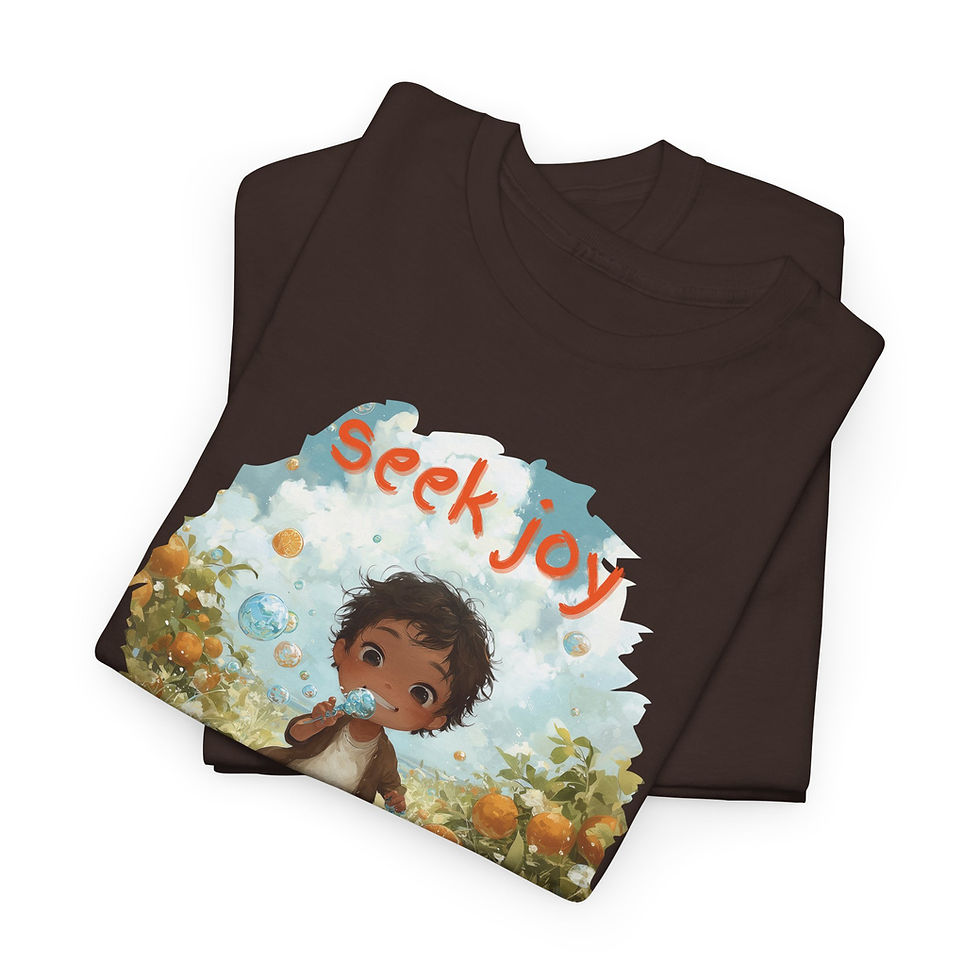 Thumbnail: Brunette Boy Seek Joy Kids T‑Shirt — Cute Autumn Illustration Tee