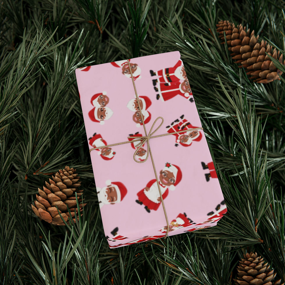 Thumbnail: Black Santa and Mrs. Claus Christmas Wrapping Paper - Pink