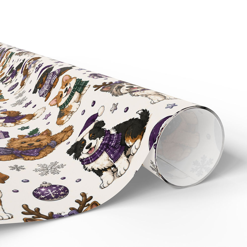 Thumbnail: Purple Puppies Christmas Dog Wrapping Paper —Cute Puppies & Paw Prints Gift Wrap