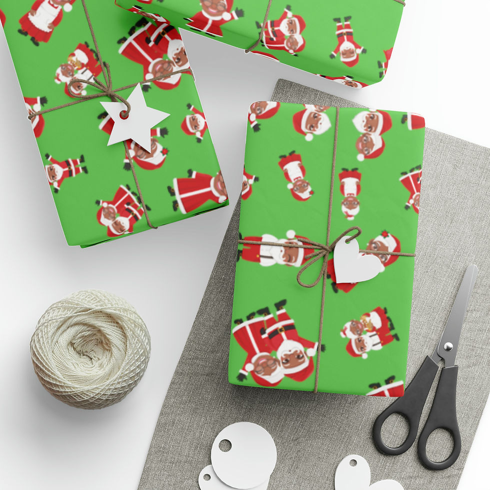 Thumbnail: Black Santa and Mrs. Claus Christmas Wrapping Paper - Green