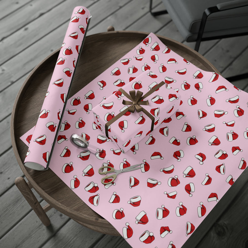 Thumbnail: Santa Hats Wrapping Paper - Pink