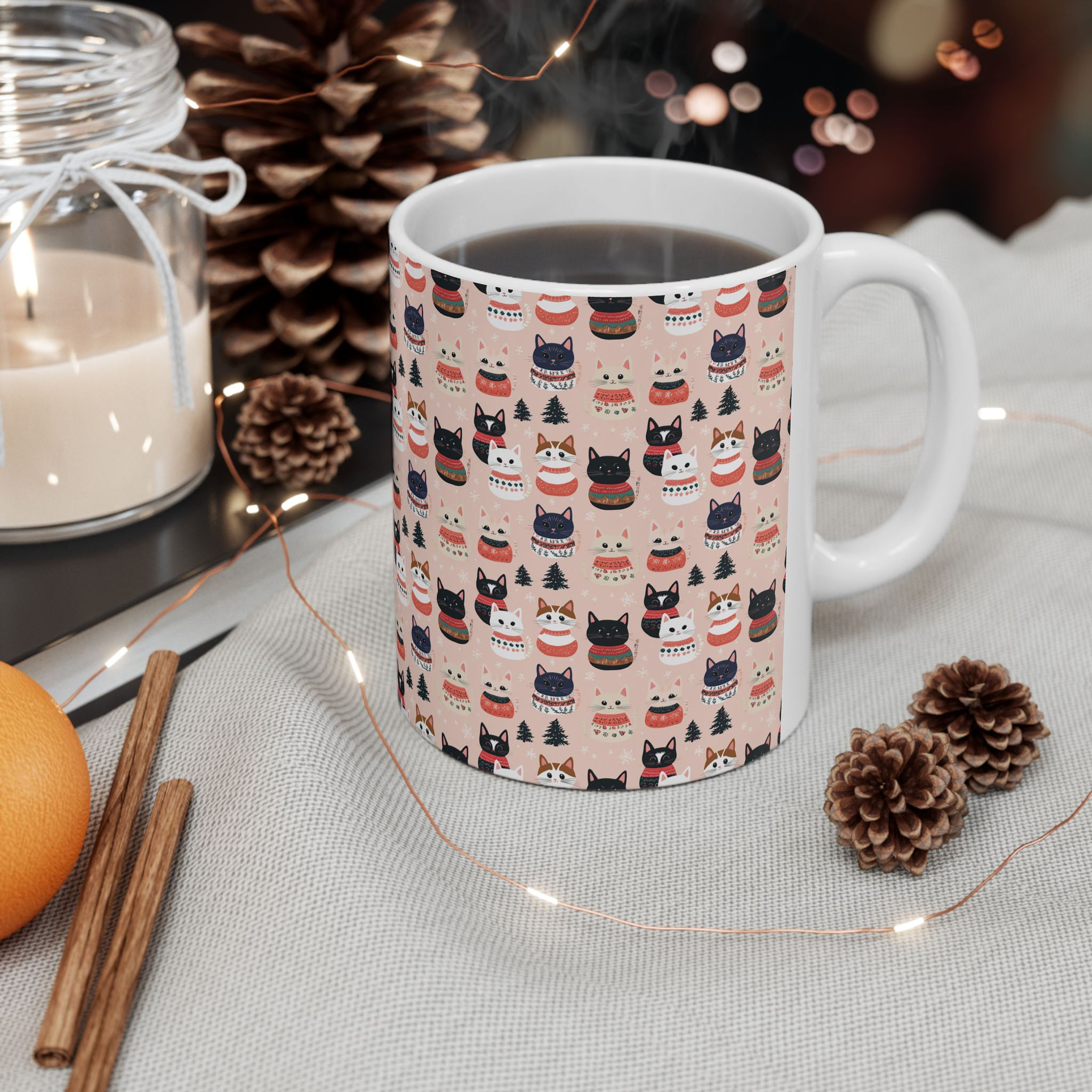Cats in Christmas Sweaters Ceramic Mug - Purrfect Gift for Cat Lovers