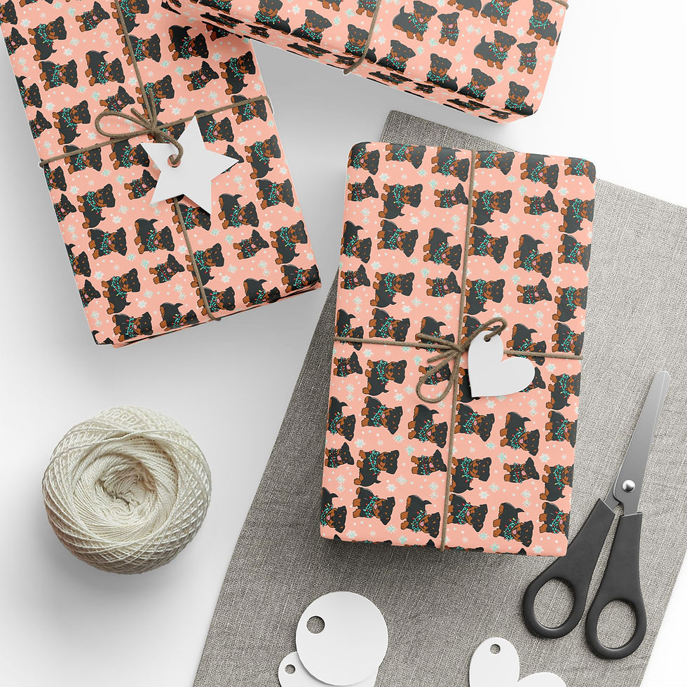 Thumbnail: Rottweiler Puppy on Pink Wrapping Paper
