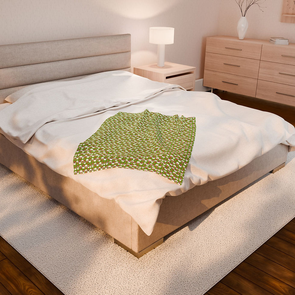 Thumbnail: Black Santa's Smile Blanket (Light Green) - Velveteen Plush Blanket