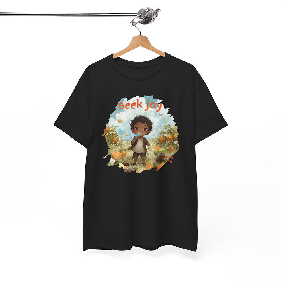 Thumbnail: Brunette Boy Seek Joy Kids T‑Shirt — Cute Autumn Illustration Tee