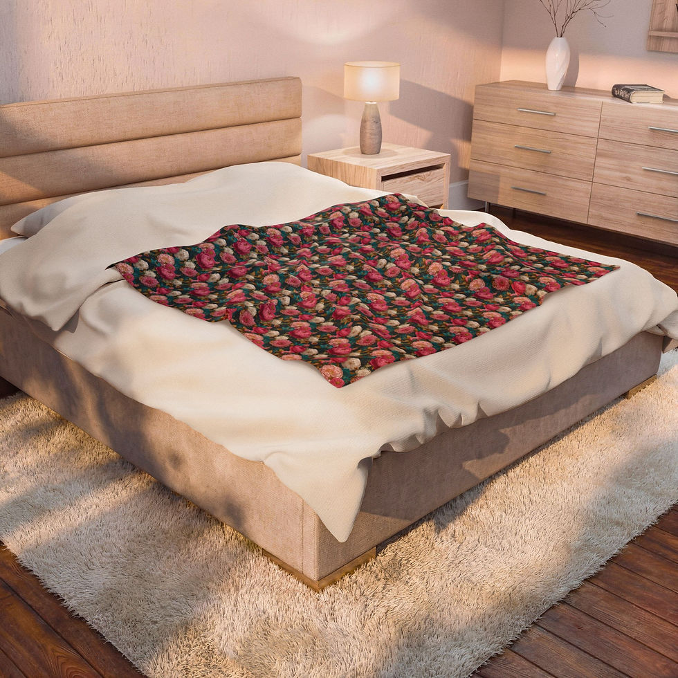 Thumbnail: Floral Velveteen Plush Blanket – Vintage Rose Pattern, Soft Cozy Throw for Home