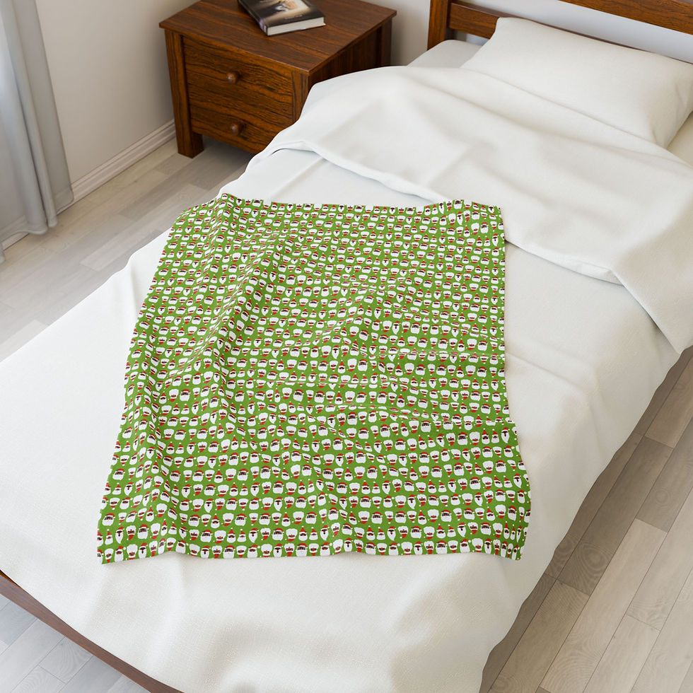 Thumbnail: Black Santa's Smile Blanket (Light Green) - Velveteen Plush Blanket