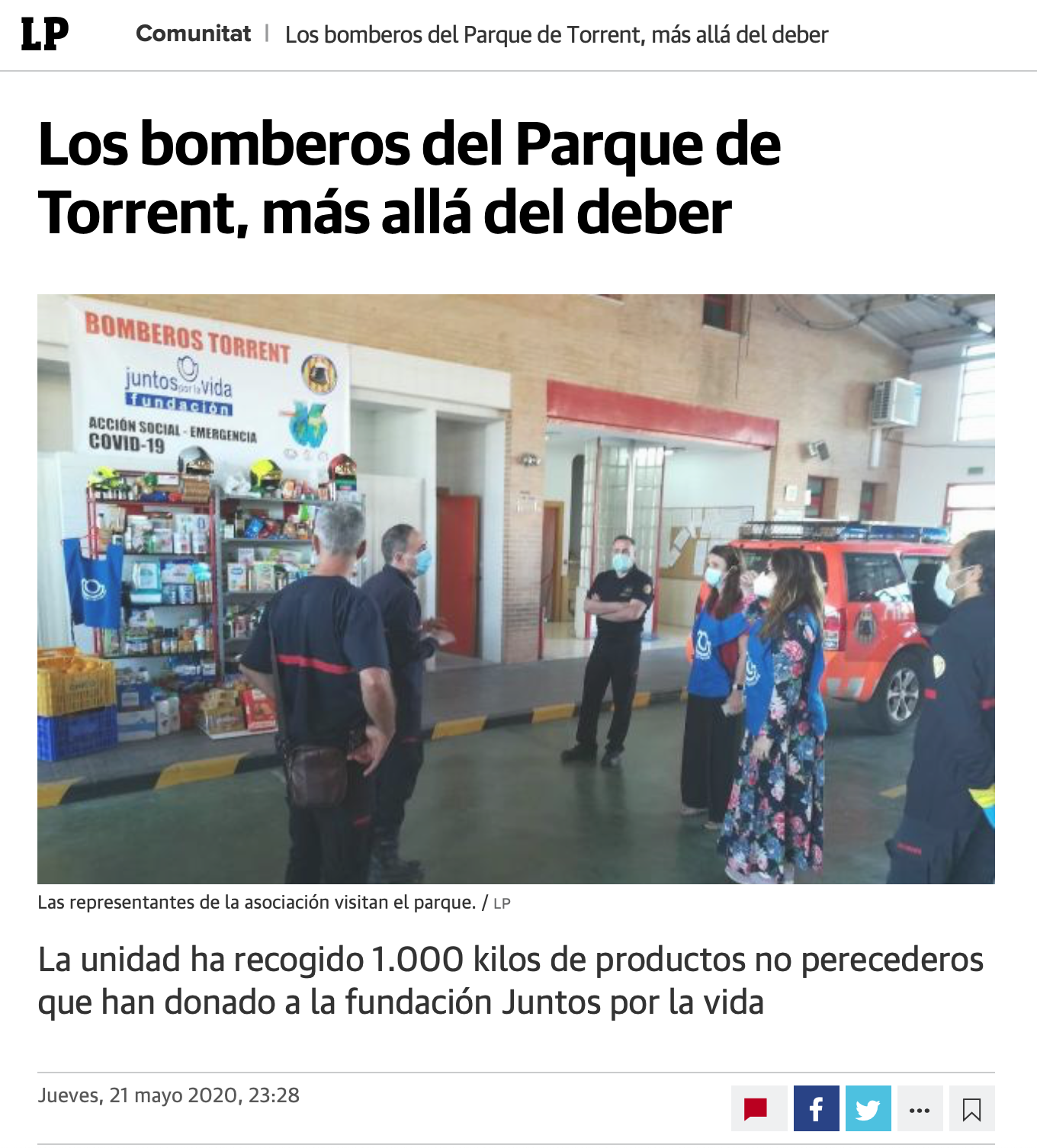 Más allá del deber. Los Bomberos del Parque de Torrent. LAS PROVINCIAS 21 MAYO.
