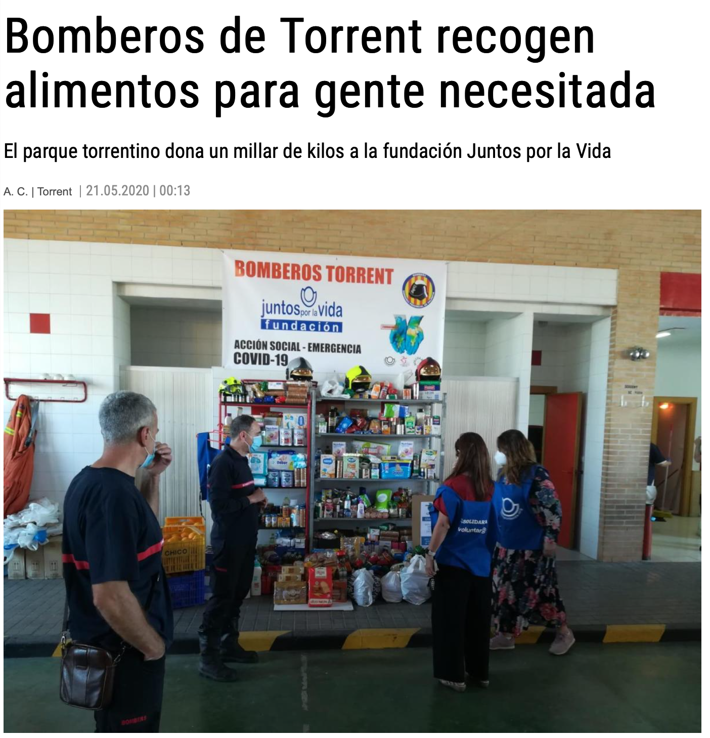 Bomberos de Torrent recogen alimentos. Levante 21 mayo