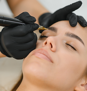 Woman receiving eyebrow microblading
