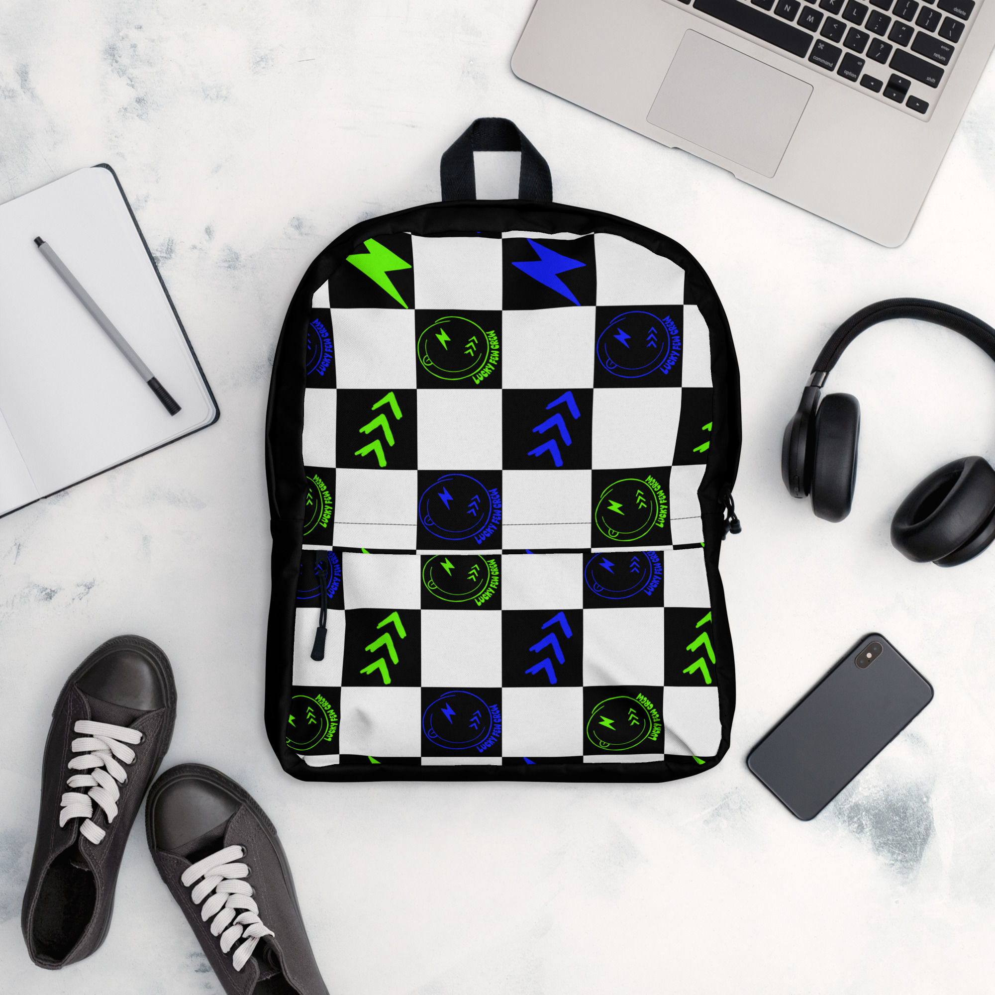 Neon Check Backpack