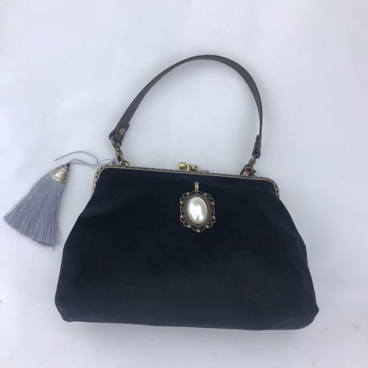 18公分雙口金絲絨布包