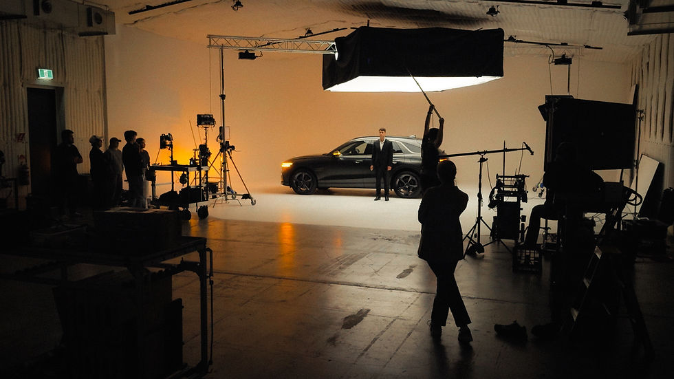 Behind the scenes on a car commercial.