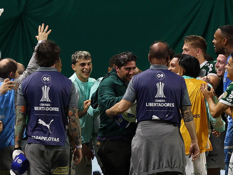 Elenco do Palmeiras após classificação para final da Libertadores - Cesar Greco / Palmeiras