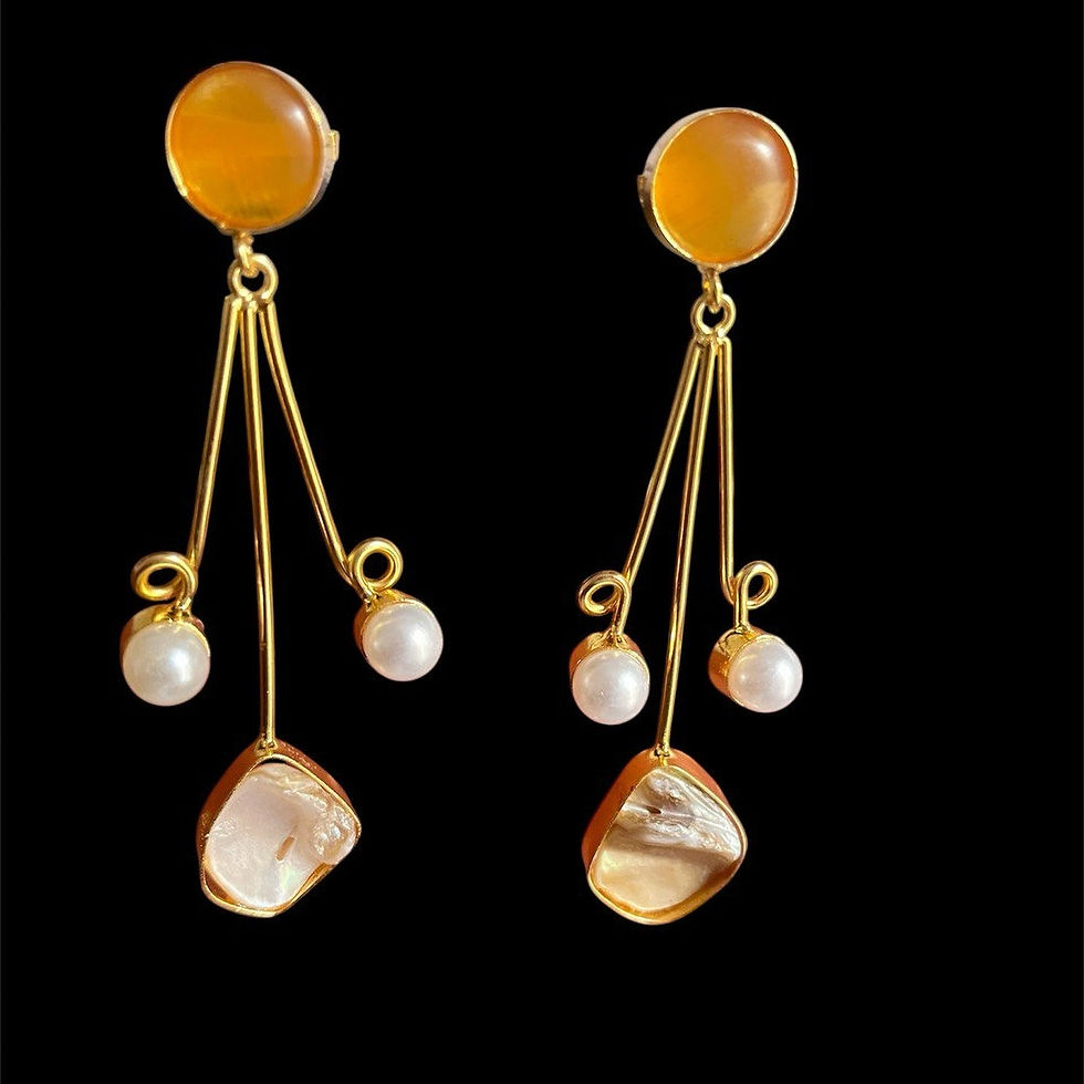 Thumbnail: Art Deco Green/Red & Pearl Dangler Earrings