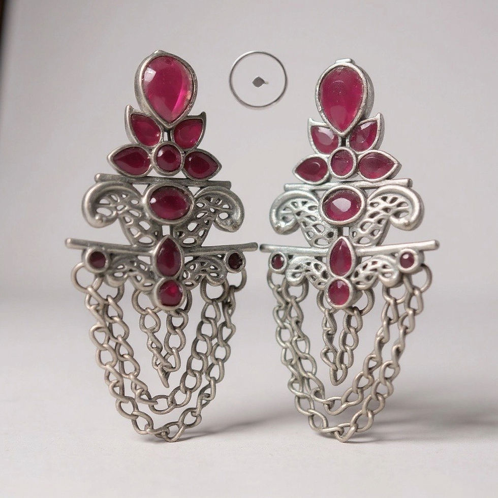 Thumbnail: Boho Chic Oxidised  Drop Earrings