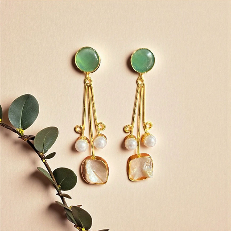 Thumbnail: Art Deco Green/Red & Pearl Dangler Earrings