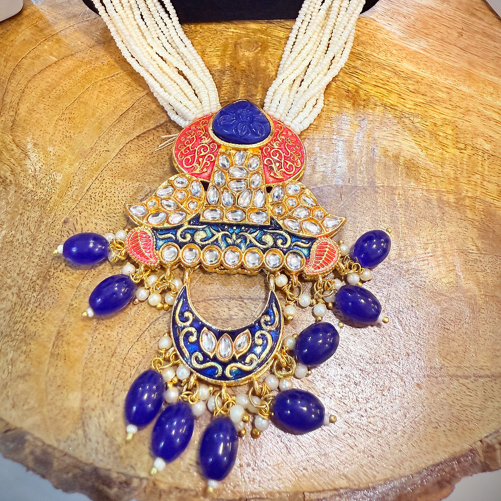 Thumbnail: Pearl & Sapphire Rajwadi Necklace Set