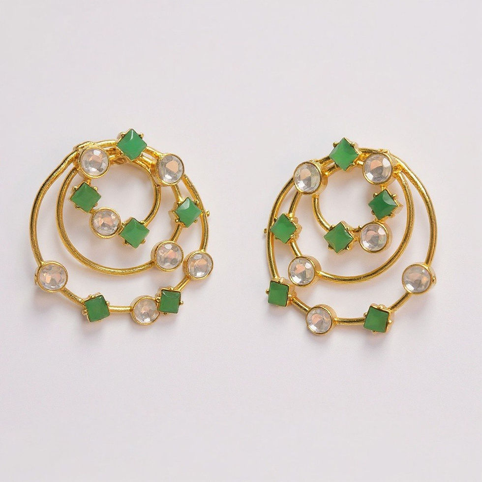 Thumbnail: Crystal Shine & Emerald Stone Round Earring