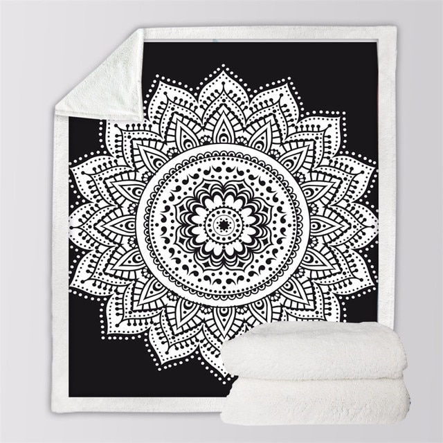 Mandala Boho Throw Blanket - Black