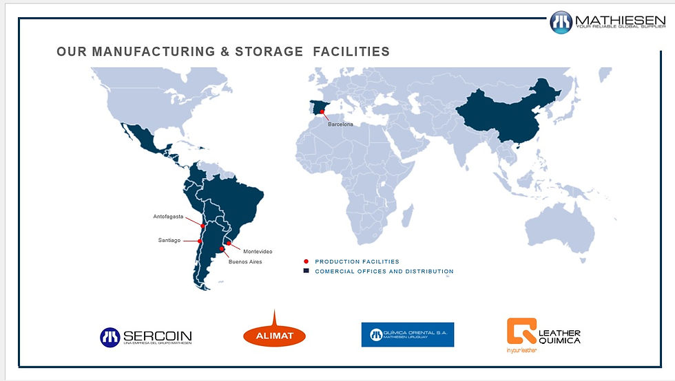 Presencia en 15 países (distribuidos en tres continentes distintos), con oficinas comerciales y de distribución; e instalaciones de producción en Chile, Argentina, Uruguay y España.