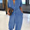 Thumbnail: Short Sleeve Denim Maxi Jumpsuit