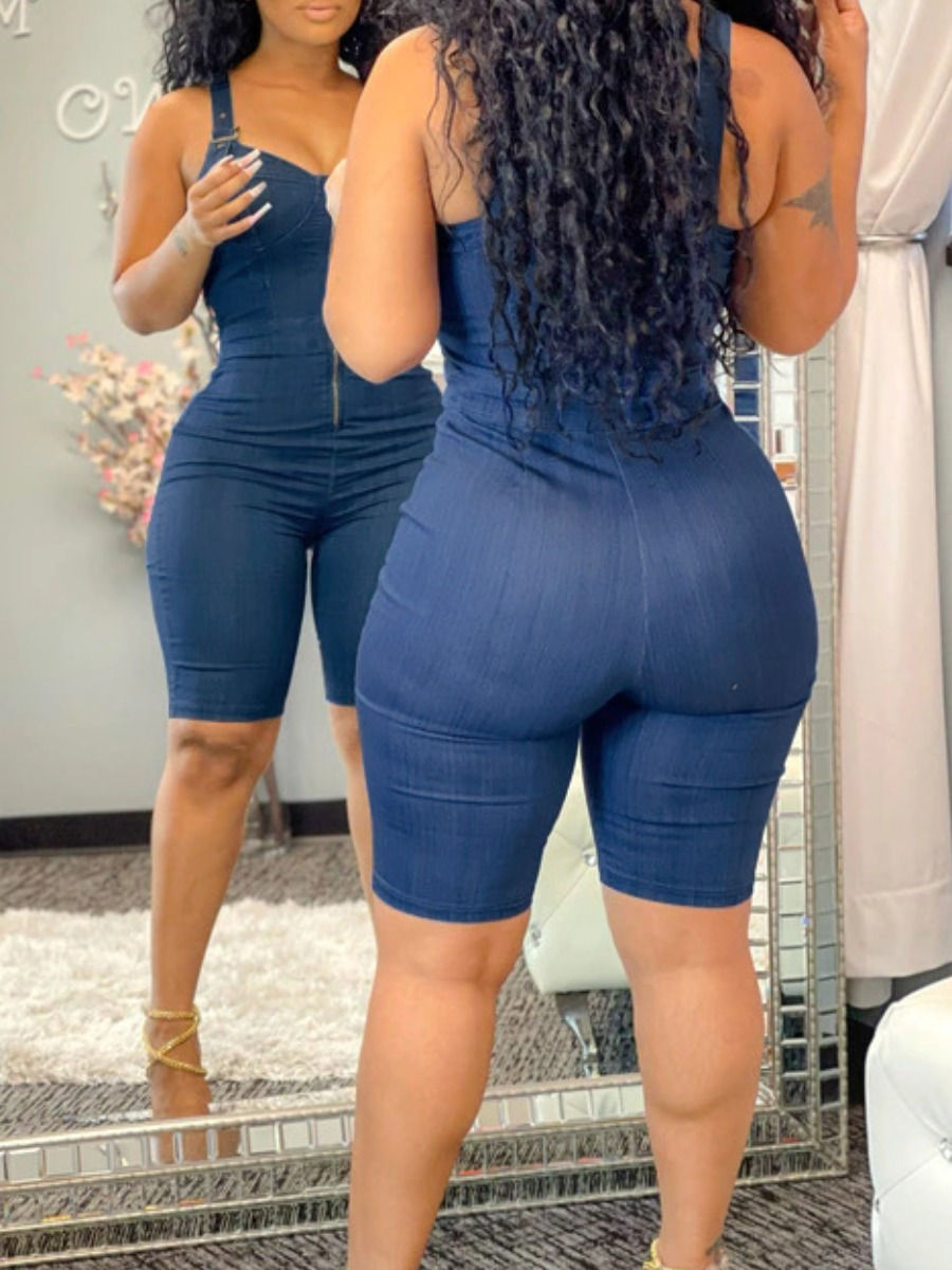 Thumbnail: Buckle Zipper Denim Jumpsuit