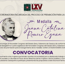 Convoca Congreso a postular a mujeres para la entrega de la medalla “Juana Catalina Romero Egaña”